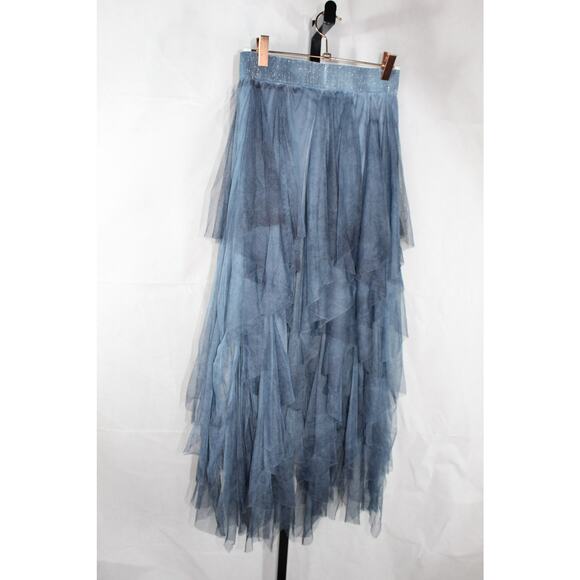Tiered Tulle Maxi Skirt Long Length Grey Blue Dark Fairy Magical Witchy Hippie - Picture 5 of 9